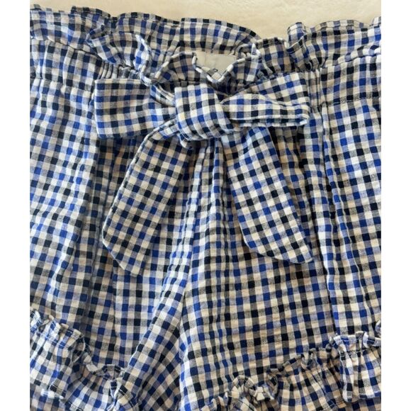 Misa Los Angeles Lynn Shorts Womens XS Blue Multi Check Ruffle Bow Elastic Waist - Picture 4 of 14